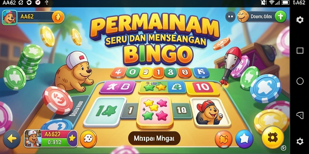 Tampilan gameplay Bingo yang seru di AA62, penuh warna dan interaksi.