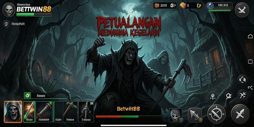 Screenshot gameplay BETWIN88 menampilkan suasana horor yang mencekam.