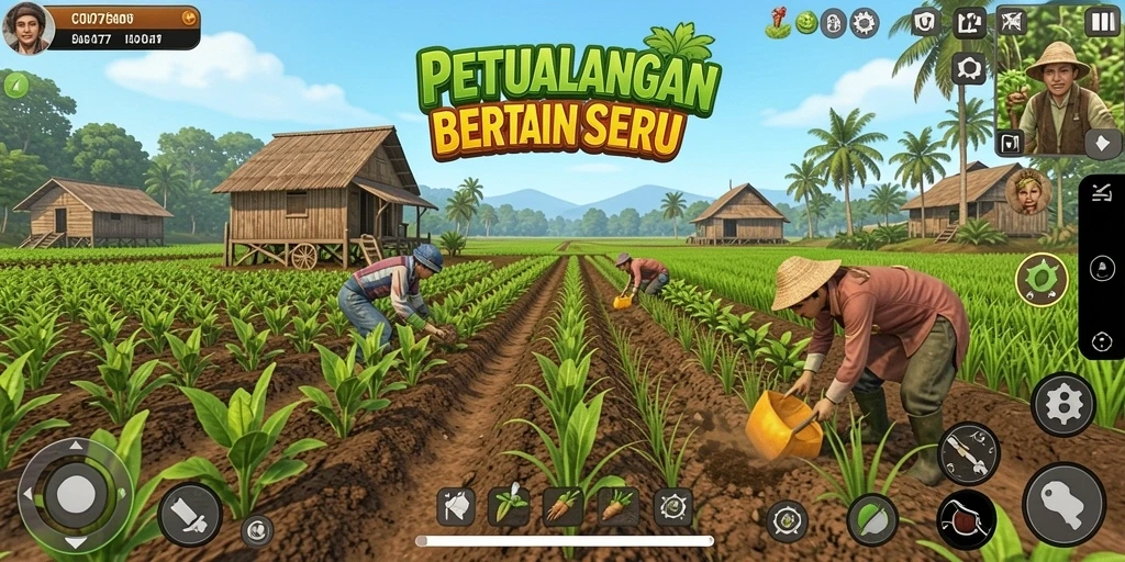 Screenshot gameplay C0077 menampilkan aktivitas pertanian yang seru.