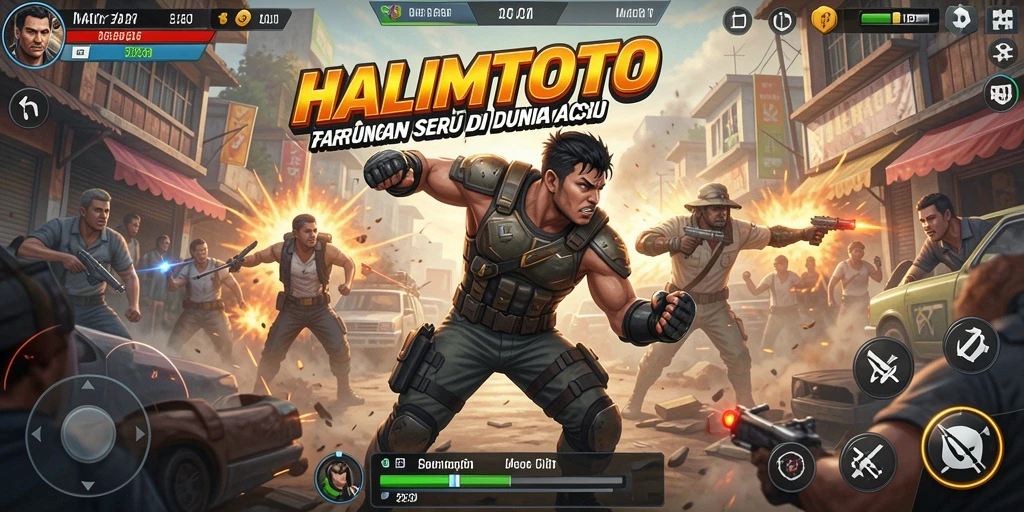 Screenshot gameplay HALIMTOTO menampilkan aksi pertempuran yang dinamis.