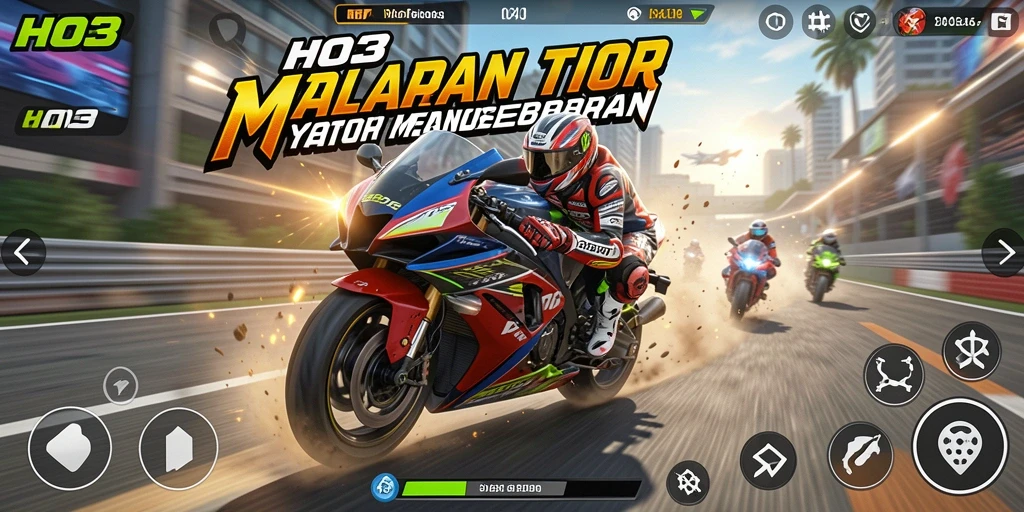 Gameplay menegangkan dalam balapan motor yang seru.