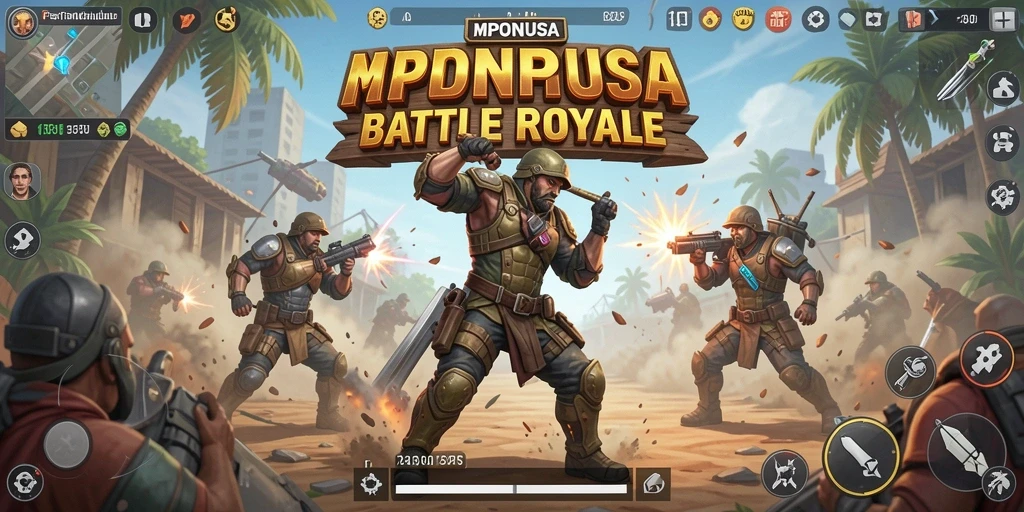 Gameplay MPONUSA dalam pertempuran Battle Royale yang menegangkan.
