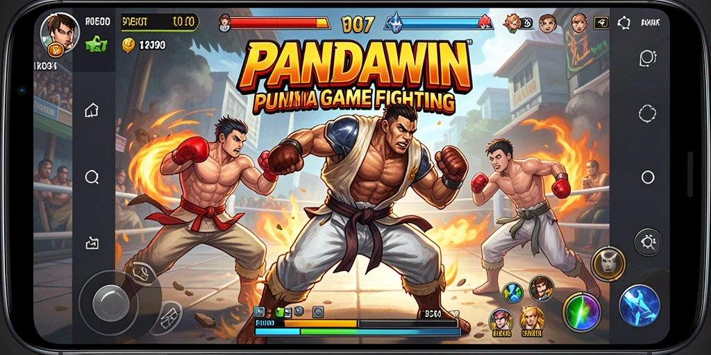 Tampilan gameplay seru dari pertarungan karakter di PANDAWIN.