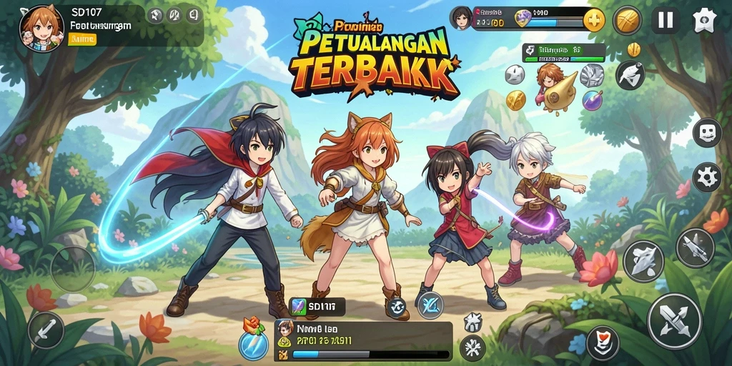 Gameplay menarik dengan karakter anime beraksi dalam pertempuran.