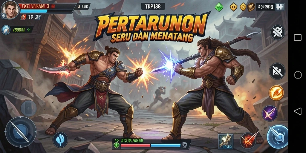 Screenshot gameplay TKP188 menampilkan karakter bertarung secara intens.